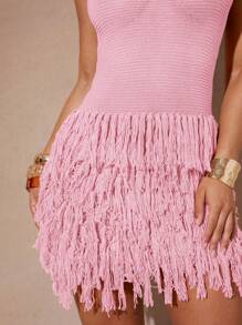 女士纯色毛衣裙，夏季时尚 - 珊瑚粉 - 查看 9