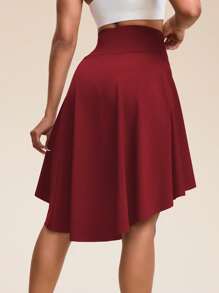 Easithlete 女式高腰裙裤，长款防闪开衩不对称衬里七分裤，带口袋，适合网球、高尔夫、日常休闲穿着 - 酒紅色 - 查看 2