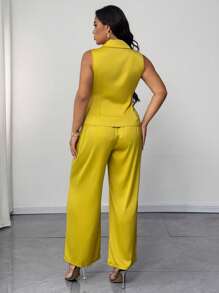 SHEIN Unity Plus Size Silky Satin Elegant Sleeveless Top And Long Pants Set - Green - View 6