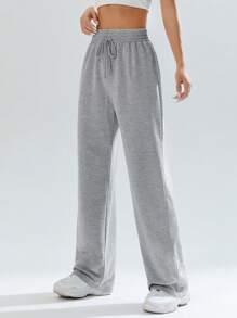 SHEIN EZwear Spring Grey Solid Drawstring Waist Sweatpants Graduation,Back To School Outfits,Graduation,Teacher Outfits For Women,Back To School