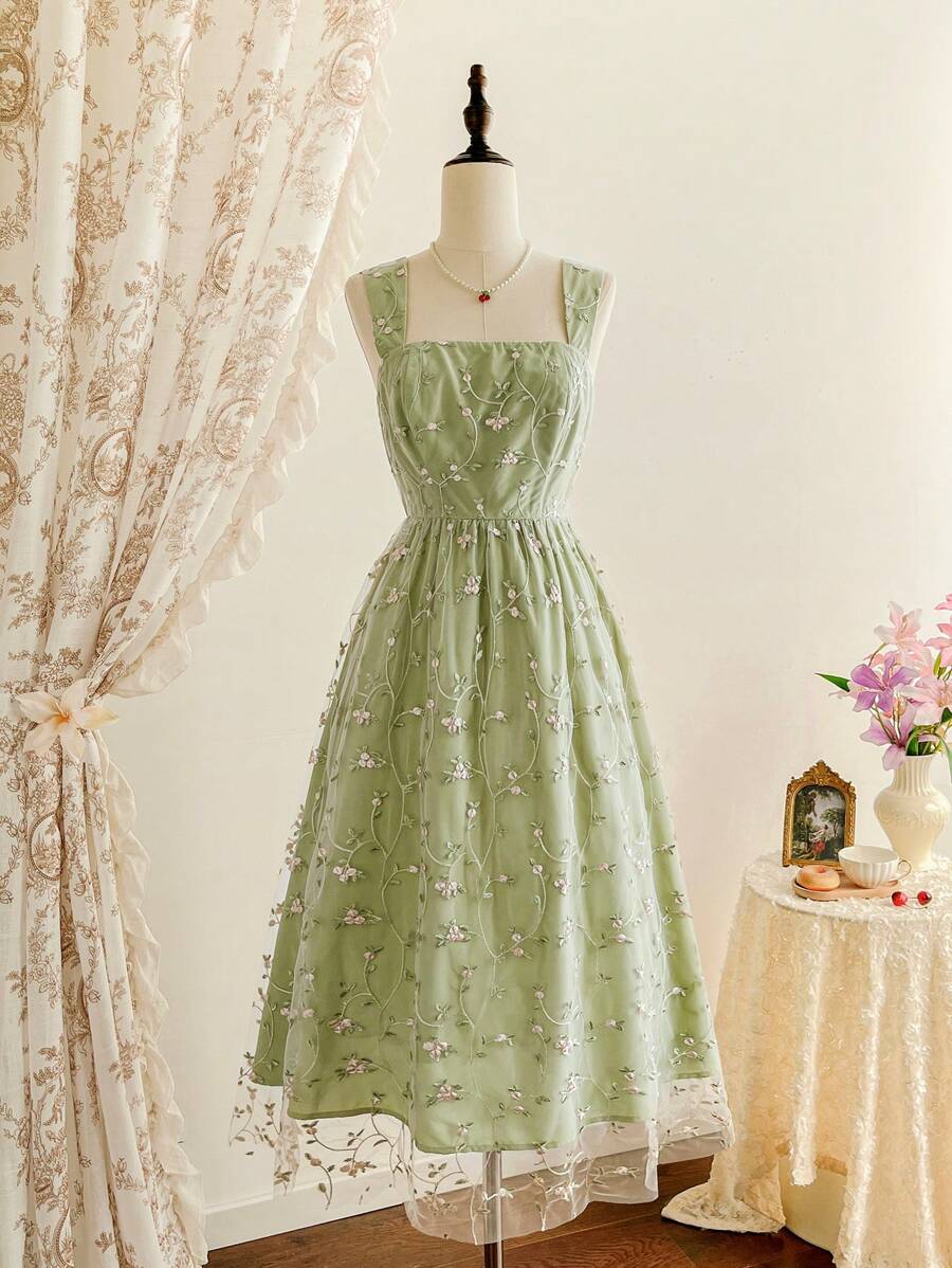 Vintamour Đầm Maxi Chữ A Cổ Vuông Thêu Hoa Thanh Lịch Cổ Điển Đầm Maxi Mùa Xuân/Hè Cho Nữ Trang Phục Mùa Hè Cho Nữ Váy Tốt Nghiệp Trang Phục Kỳ Nghỉ Váy Dự Tiệc Cưới Cho Nữ Váy Chống Nắng Cho Nữ Váy Tốt Nghiệp Cho Nữ Váy Sinh Nhật Cho Nữ Váy Cho Nữ Quần Áo Mùa Hè Thanh Lịch Cho Nữ Váy Chống Nắng Cho Nữ Trang Phục Kỳ Nghỉ Trang Phục Sinh Nhật Cho Nữ Trang Phục Hòa Nhạc Đồng Quê - màu xanh lá - Xem 1
