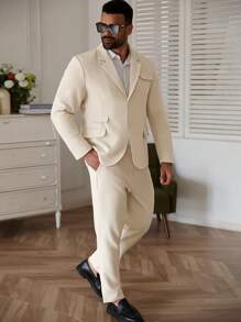 Manfinity Mode 大码男士纯色翻领长袖西装外套和裤子套装