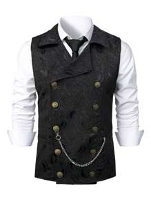Manfinity Mode Men's Solid Color Double-Breasted Casual Patterned Waistcoat