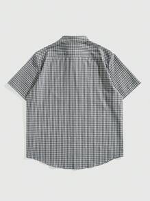 ROMWE MEN Grunge Punk Men's KPOP Street Summer Plaid Cross Print Short Sleeve Single-Breasted Casual Shirt, Emo - Multicolor - View 2