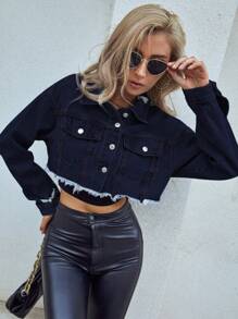 SHEIN Frenchy Casual Washed Ripped Cut-Off Denim Jacket - Blue - View 4