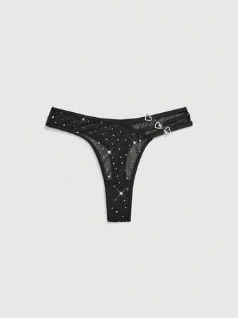 J-Fashion Culottes tanga étroites pour femmes avec strass en forme de cœur style Y2K