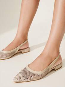 CUCCOO CHICEST 夏季新款闪亮水钻网眼面板尖头平底鞋，优雅时尚的女士网眼一脚蹬平底鞋，非常适合喝茶、约会、聚会、度假