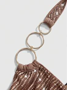 ROMWE J-Fashion Vintage tief ausgeschnittenes sexy Leoparden-Pailletten-Party-Halterkleid im Y2K-Stil für Frauen