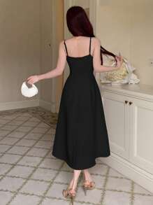 DAZY Vestido de fiesta de mujer con tirantes negros de unicolor