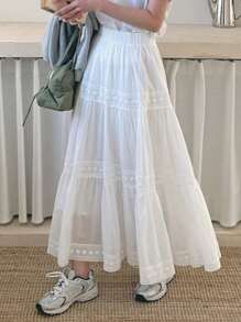 DAZY 女士蕾丝拼接白色芭蕾舞裙 白色波西米亚风半身裙 - 白色 - 查看 1