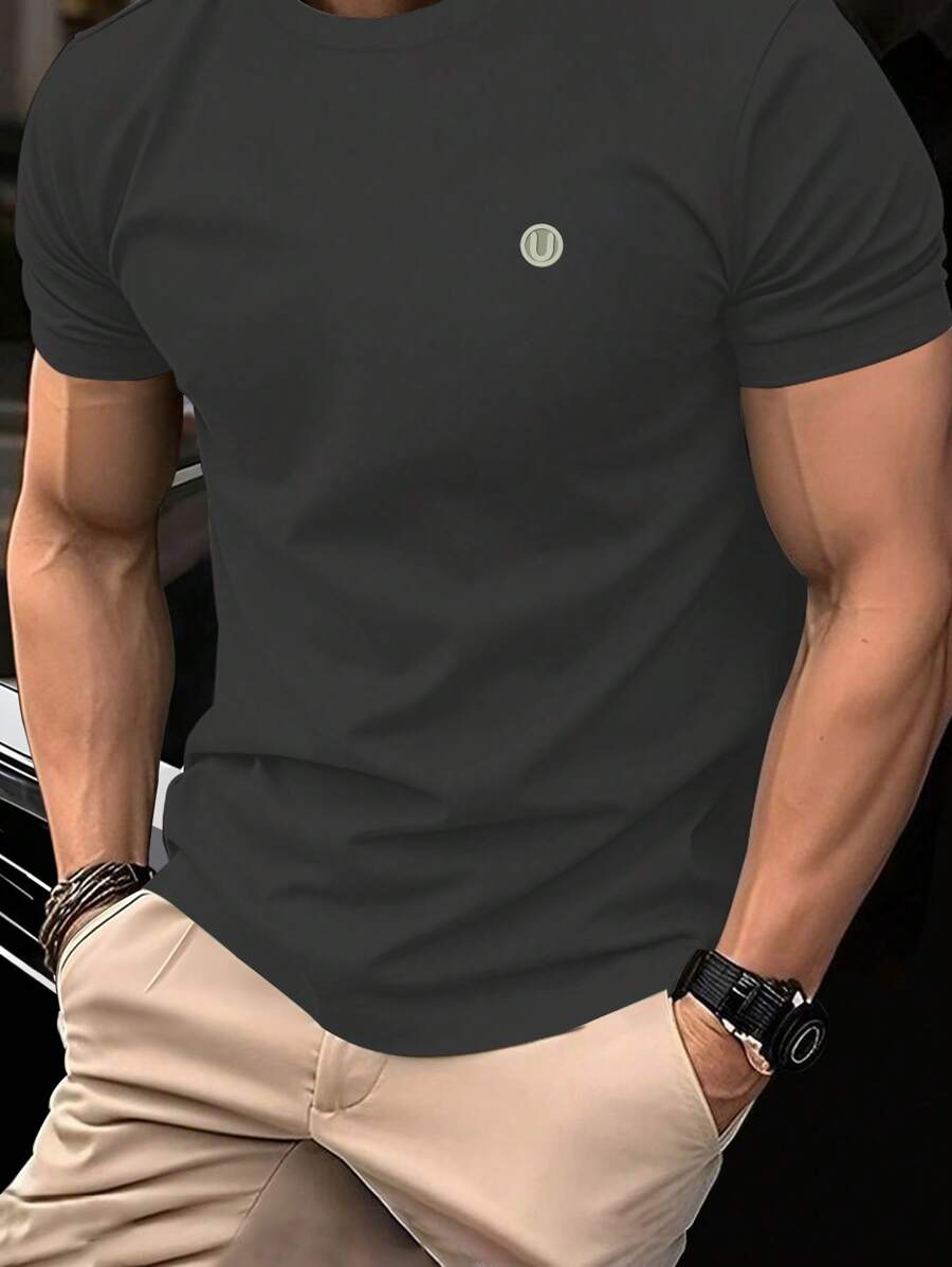 Manfinity Homme Men Slim Fit Crew Neck Short Sleeve Casual T-Shirt For Summer - Grey - View 1