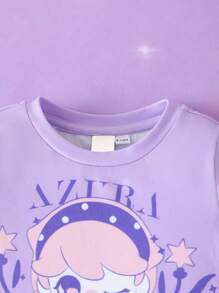 Pop Mart Azura X SHEIN 女婴可爱甜心渐变图案短袖连体衣（浅紫色） - 淡紫色 - 查看 5