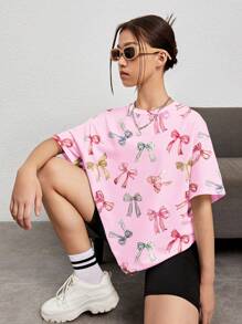 SHEIN 青少年女孩休闲简约宽松针织T恤，适合夏季 - 彩色 - 查看 4