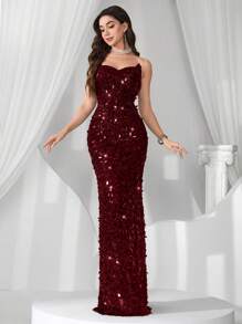 Coutiva Váy dạ hội trang trọng dành cho nữ (Thiết kế chắc chắn) - Màu Đỏ Sâu - Xem 4