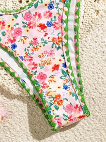 Swim Mod 2件組可愛碎花細肩帶比基尼套裝，女孩夏季海灘度假泳裝 - 彩色 - 查看 4