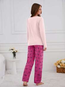 RueChic 100% 纯棉 2 件动物印花睡衣套装 - 淺粉色 - 查看 2