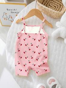SHEIN Happikins Baby Girl Casual Strap Romper, Suitable For Spring And Summer