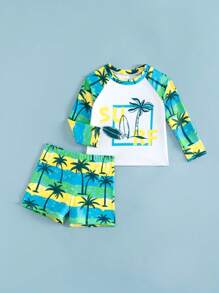 2pcs/Set Baby/Toddler Boys Long Sleeve Rash Guard UV Protection Swimwear (Printed Design) - Multicolor - View 4