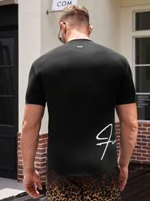 Manfinity VCAY Men's Knit Casual Loose Fit Short Sleeve T-Shirt, Summer - Black - View 2