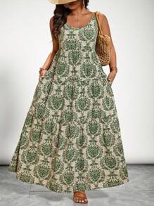 SHEIN VCAY Plus Size Vacation All-Over Print Spaghetti Strap Dress Summer Outfits Beach Outfits For Woman Graduation Outfit Brunch Outfits For Women St Patrick Spring Break Rave Outfits Festival Elegant Vacation Outfits Woman Casau Western Cute Boho  Floral Beach Spring Clothes Brunch Outfits For Women Old Money Tropical Vacation Woman Clothes,Beach Dress Sundress,Holiday Outfits