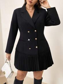 SHEIN Clasi Vestido de negocios y diario de doble botonadura con cuello de solapa para mujer de talla grande en unicolor
