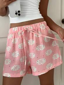 Aloruh 女式字母和卡通印花系腰宽松短裤