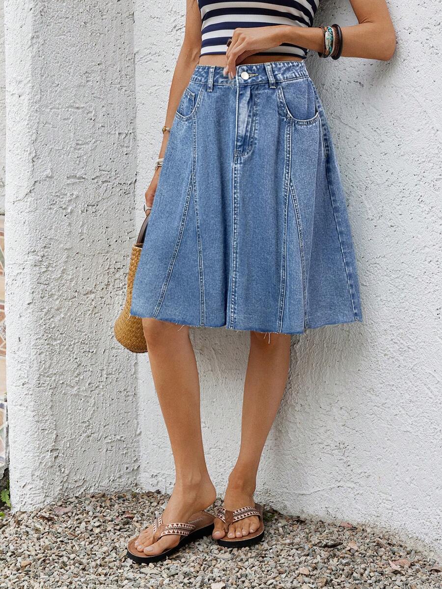 EMERY ROSE Women's Denim A-Line Skirt, Relaxed Style, Vacation Blue - Medium Wash - View 1