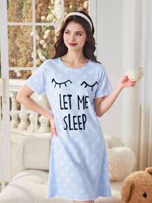 2pcs Teen Girls Pajamas Set, 1pc Butterfly & Bear Print Top, 1pc "Let Me Sleep" Dot Print Top, Comfortable Casual Sleepwear, Stretchy Fabric, Machine Washable, Relaxed Fit (Sold Separately) Teen Sleepwear  Pajama Dresses - Multicolor - View 3