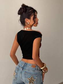 Siren Gaze Casual Floral Printed Short Sleeve Blouse For Women, Elegant Design Suitable For Summer,Vintage Style, Casual Vacation Style, Sexy Style, Cute, Y2K Coconut Girl Boho, Spring Break, Brunch-Ready Girls Trip, Neon Beach Vibes, Bohemian Hippie Style, Music Festival, Perfect For Summer - Multicolor - View 2