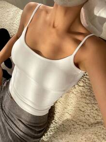 DAZY Women's Basic Solid Color Spaghetti Strap Tank Top - White - View 6