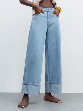 Maija 女士秋季休闲低腰阔腿牛仔裤，适合城市通勤、商务、休闲装、办公室、派对