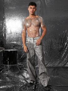 FeverCity 夏季男士性感透视镂空亮面背心