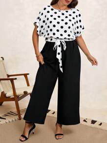 SHEIN Clasi Plus Size Minimalist Stylish Jumpsuit, Suitable For Summer - Black and White - View 4