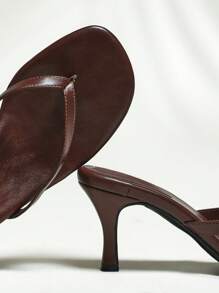 SHUZIA 女士简约漆皮PU人字跟凉鞋 - 棕色 - 查看 4