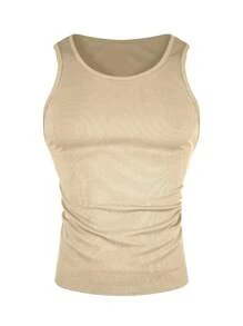 Manfinity Dauomo Camiseta de tirantes deportiva y casual de unicolor acanalada para hombre, para verano - Albaricoque - Ver 3