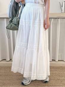 DAZY 女士蕾丝拼接白色芭蕾舞裙 白色波西米亚风半身裙 - 白色 - 查看 3