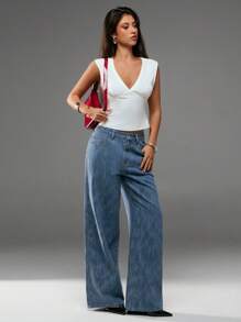 SHEIN Forever 21 Jeans in denim larghi a vita bassa e vita larga nuovi per l'estate, con effetto trascinamento - Lavaggio chiaro - Visualizzare 5