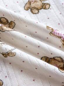 Teen Girls Spring & Summer Valentines, House, Clean Girl/American BM Style, Lace Ruffle Bow Bear Graphic Camisole Top And Shorts Cute Clothes Set