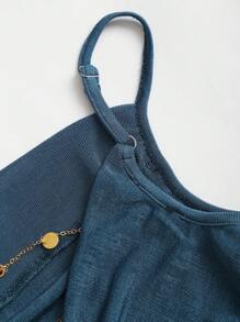 Sweetra 女式新款时尚性感别致露背链条装饰细肩带吊带背心，百搭 - 藍色 - 查看 4