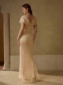 MOTF Soiréza 撞色亮片拉链晚礼服 - 香檳色 - 查看 3