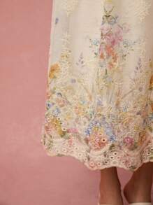 Enchnt Đầm dài thanh lịch cổ vuông tay bồng eo chun cho nữ, mùa hè - Nhiều màu - Xem 6