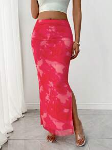 Chiquease 女士渐变印花休闲开衩侧裙