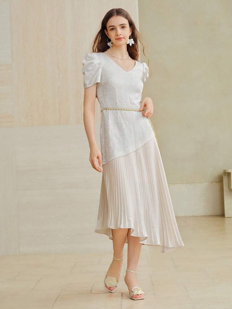 JACQUARD PLEATED HEM DRESS