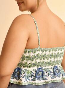 CAJUNI 女式波西米亚风彩色热带花卉印花深 V 领吊带短款上衣，夏季休闲海滩度假加大码背心