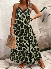 SHEIN Holidaya 大码女式豹纹A字宽松沙滩裙度假休闲装