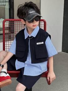 DAZY 青少年男孩休闲衬衫套装，返校服装 - 藏蓝色 - 查看 8