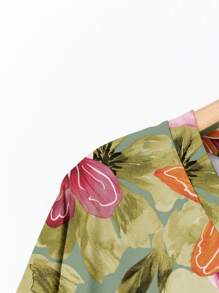 EMERY ROSE Áo thun VCAY Floral Casual Plus Size, Thích hợp cho kỳ nghỉ hè - màu xanh lá - Xem 6