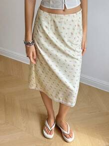 Jouncy 女式撞色蕾丝休闲A字夏季法式碎花半身裙 - 黃色 - 查看 6