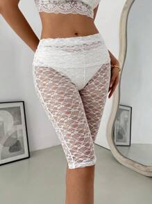 SHEIN Clasi Women's White Sheer Lace Fitted Leggings