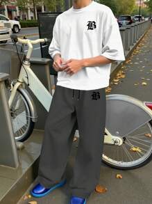 Claim Dot 2pcs Men's Versatile Letter Print T-Shirt And Elastic Waist Loose Fit Sweatpants Set - Multicolor - View 1